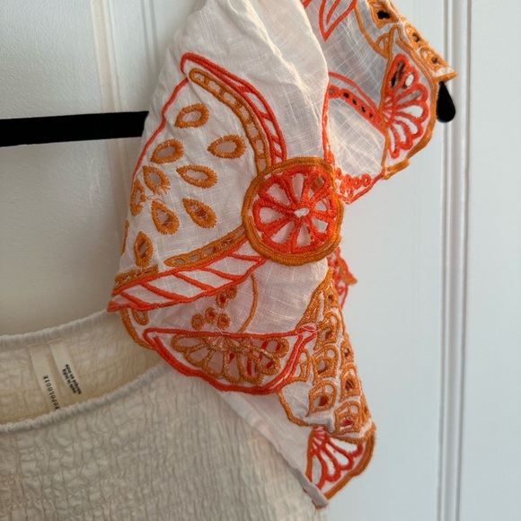 Anthropologie Cream Coverup with Orange Embroidery - Picture 2 of 4